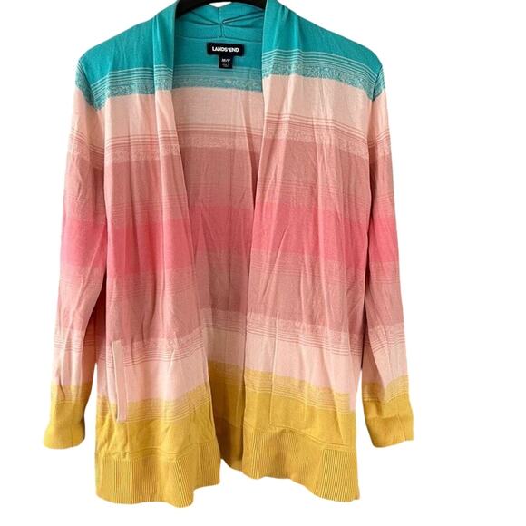 Lands' End Sweaters - Lands' End Multi Color Striped Open Front Cardigan Style Sweater Size Medium Pet